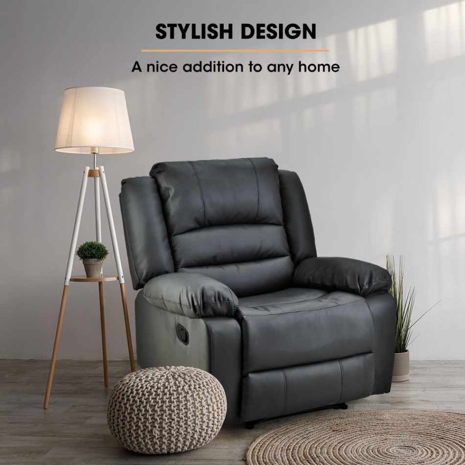 FORTIA Luxury Recliner Lounge Chair, Single Faux Leather Armchair, for Home Theatre Cinema, Elderly, Black - Image 8