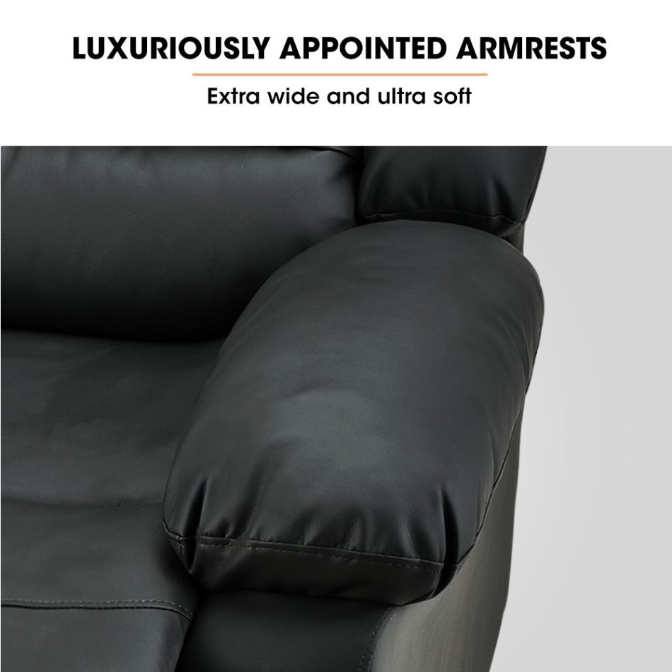 FORTIA Luxury Recliner Lounge Chair, Single Faux Leather Armchair, for Home Theatre Cinema, Elderly, Black - Image 10
