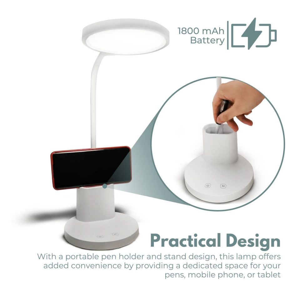 GOMINIMO Desk Lamp With Pen And Phone Holder (White) - Image 6