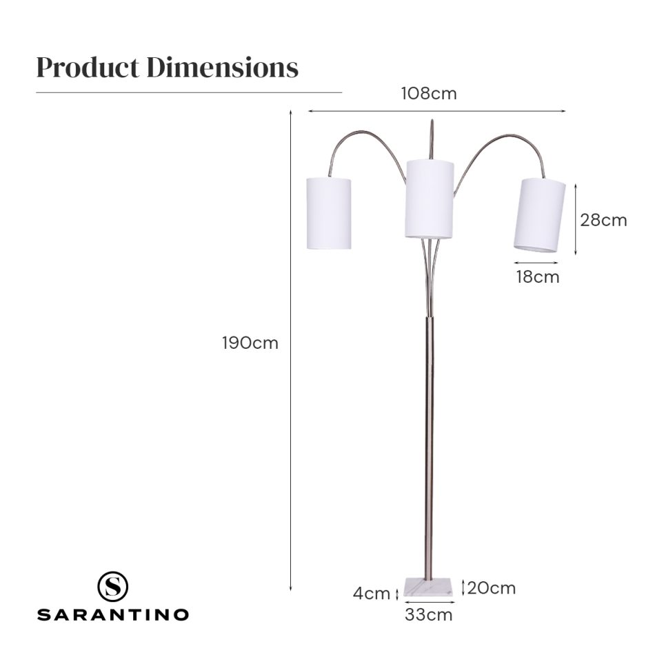 Sarantino 3-Light Metal Arc Floor Lamp - Nickel & Marble Finish - Image 8