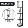 Sarantino Etagere Floor Lamp Shelves in Black Frame Fabric Shade - Image 2