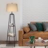 Sarantino Metal Etagere Floor Lamp Shade Metal Shelf in Wood Finish - Image 5