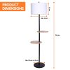 Sarantino Metal Floor Lamp Shade with Black Post in Round Wood Shelves - Image 2