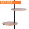 Sarantino Metal Floor Lamp Shade with Black Post in Round Wood Shelves - Image 4