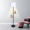 Sarantino Metal Floor Lamp Shade with Black Post in Round Wood Shelves - Image 5