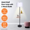 Sarantino Metal Floor Lamp Shade with Black Post in Round Wood Shelves - Image 6