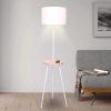 Sarantino Metal Tripod Floor Lamp Shade with Wooden Table Shelf - Image 6