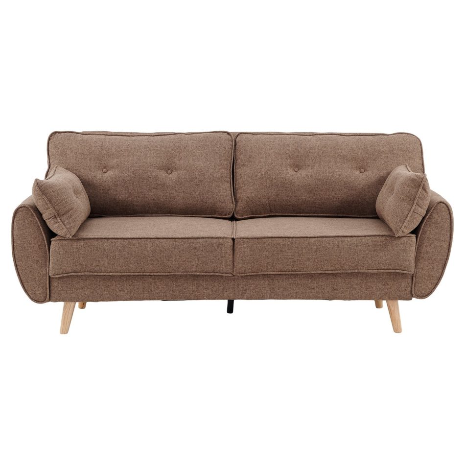 Sarantino 3 Seater Modular Linen Fabric Sofa Bed Couch Futon Suite - Brown - Image 3