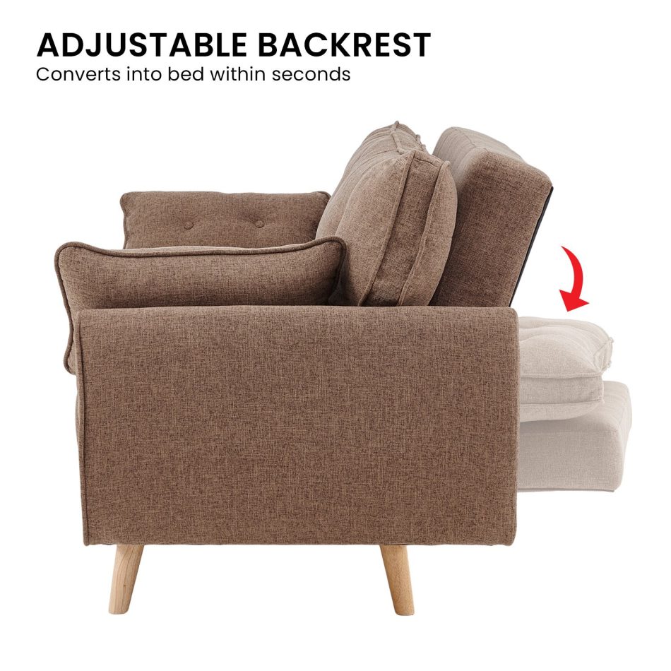 Sarantino 3 Seater Modular Linen Fabric Sofa Bed Couch Futon Suite - Brown - Image 11