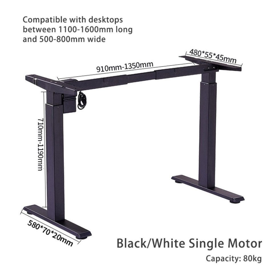 120cm Standing Desk Height Adjustable Sit White Stand Motorised White Single Motor Frame Black Top - Image 2