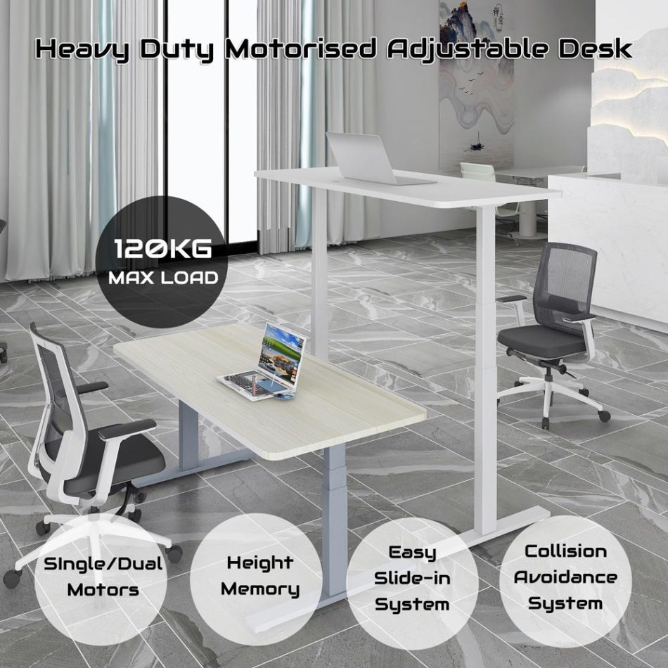 120cm Standing Desk Height Adjustable Sit White Stand Motorised White Single Motor Frame Black Top - Image 3
