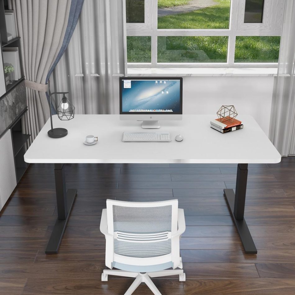 120cm Standing Desk Height Adjustable Sit White Stand Motorised White Single Motor Frame Black Top - Image 13