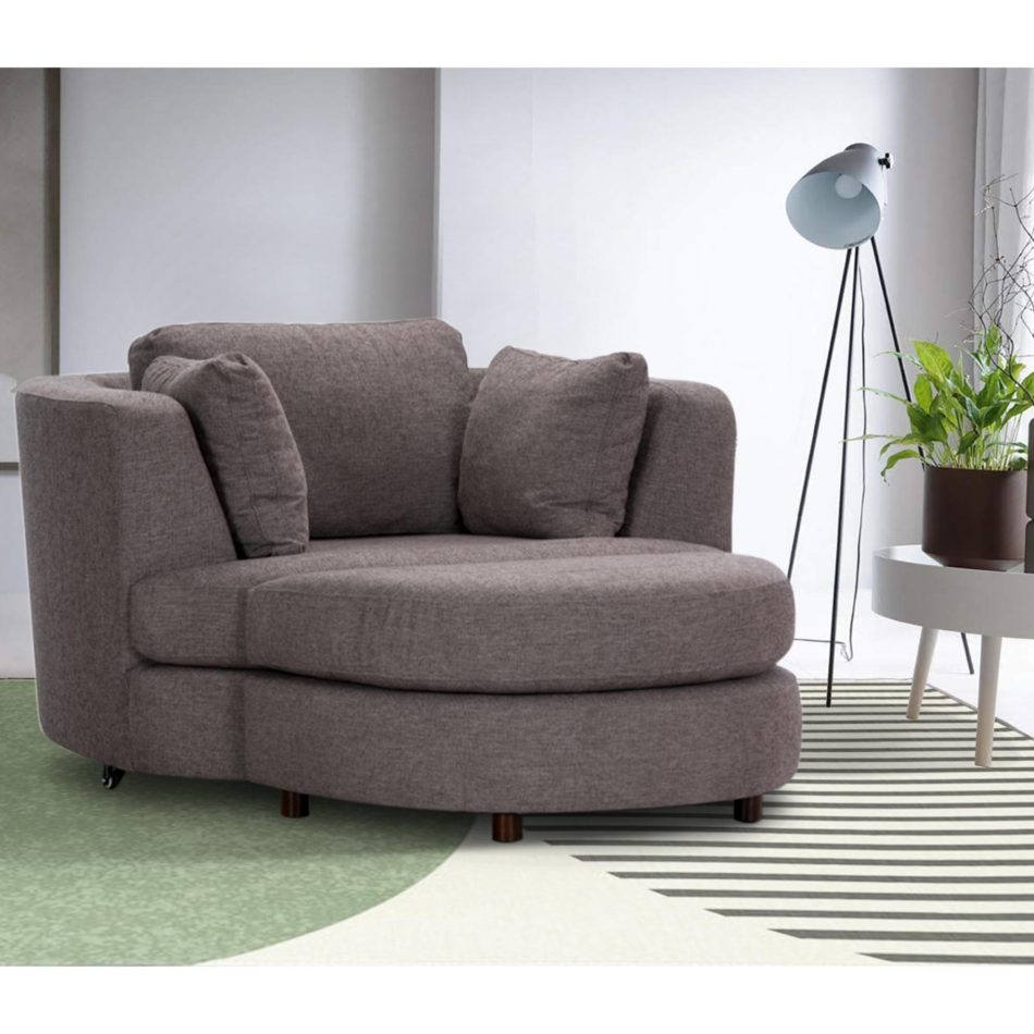 Sunshine Single Sofa Love Chair Fabric Swivel Armchair Ottoman Set - Grey - Image 2