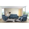 Bella 3+1+1 Seater Electric Recliner Genuine Leather Upholstered Lounge - Blue - Image 2