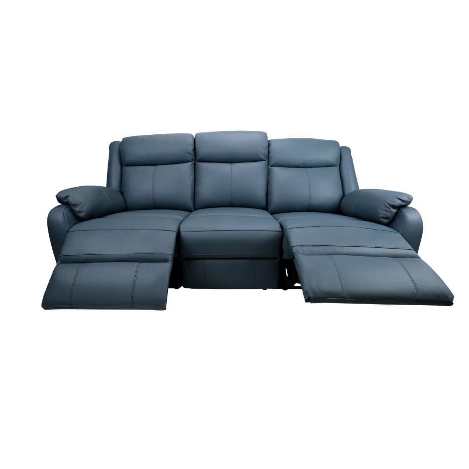 Bella 3+1+1 Seater Electric Recliner Genuine Leather Upholstered Lounge - Blue - Image 4