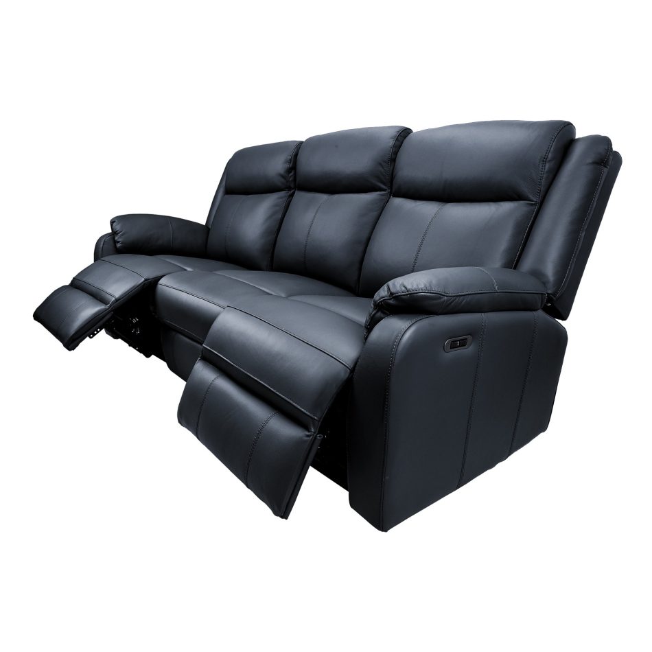 Bella 3+2+1 Seater Electric Recliner Genuine Leather Upholstered Lounge - Black - Image 4