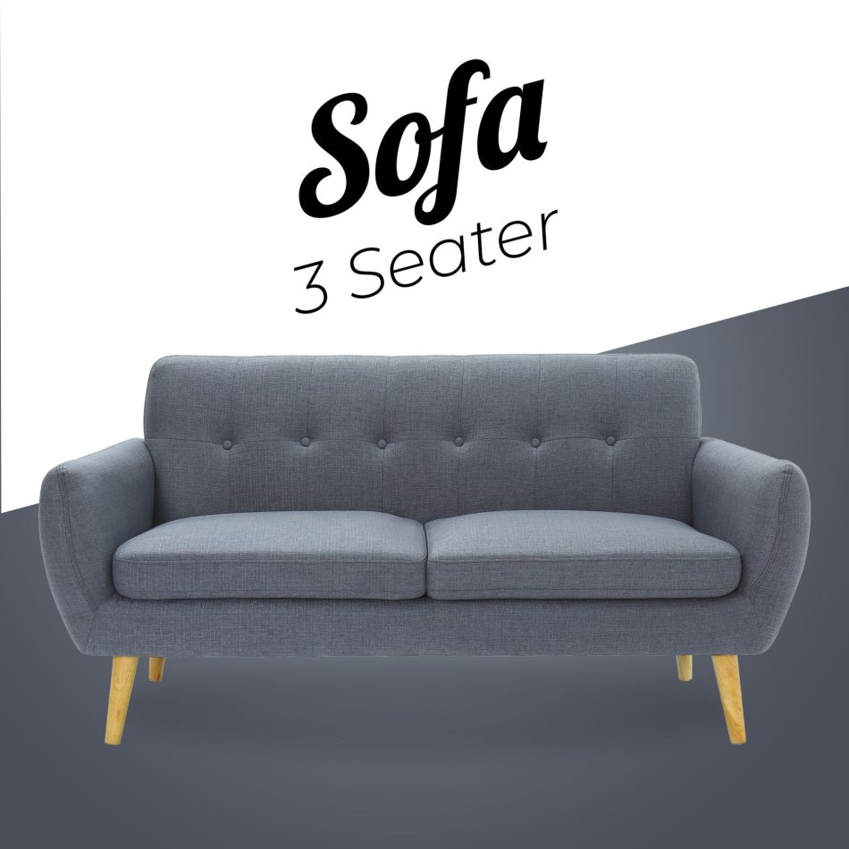 Dane 3 + 1 Seater Fabric Upholstered Sofa Armchair Lounge Couch - Dark Grey - Image 2