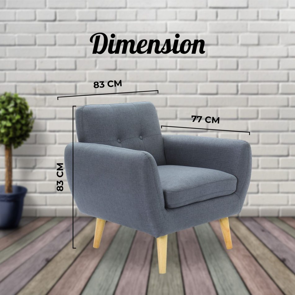 Dane 3 + 1 Seater Fabric Upholstered Sofa Armchair Lounge Couch - Dark Grey - Image 5