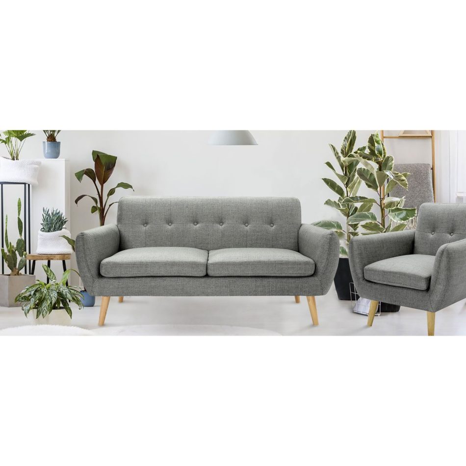 Dane 3 + 1 Seater Fabric Upholstered Sofa Armchair Lounge Couch - Mid Grey - Image 2