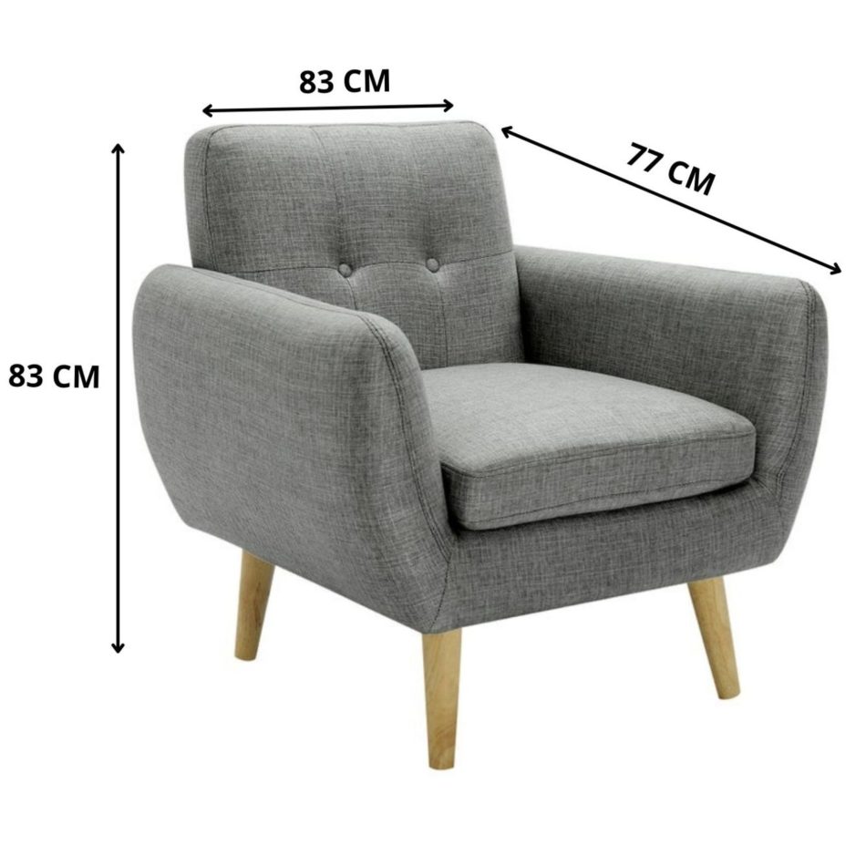 Dane 3 + 1 Seater Fabric Upholstered Sofa Armchair Lounge Couch - Mid Grey - Image 4