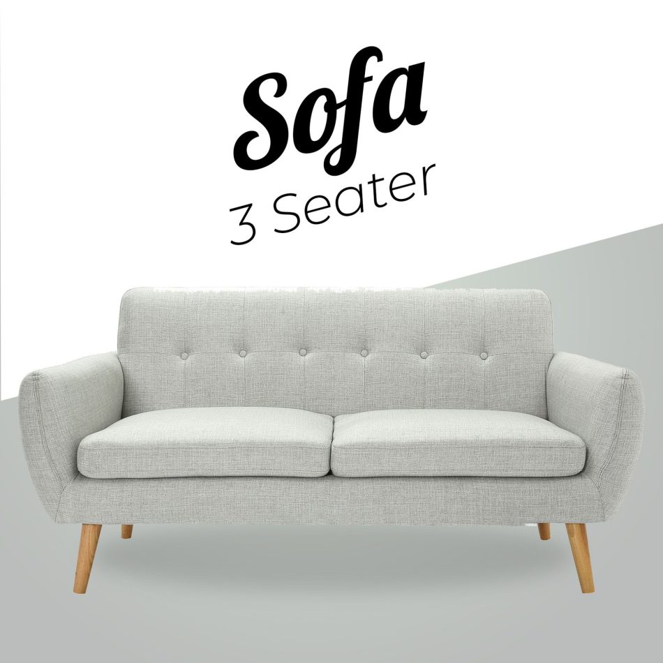 Dane 3 + 1 Seater Fabric Upholstered Sofa Armchair Lounge Couch - Light Grey - Image 3