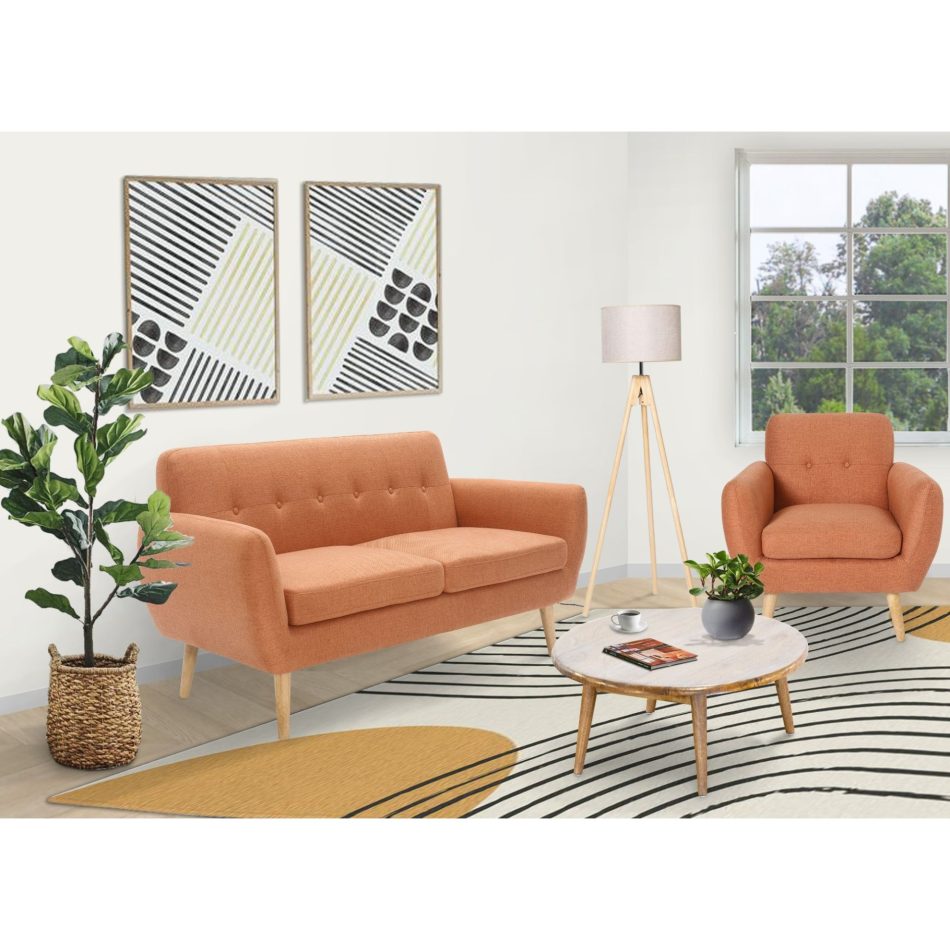 Dane 3 + 1 Seater Fabric Upholstered Sofa Armchair Lounge Couch - Orange - Image 2