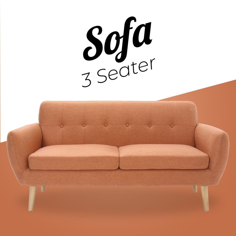 Dane 3 + 1 Seater Fabric Upholstered Sofa Armchair Lounge Couch - Orange - Image 3