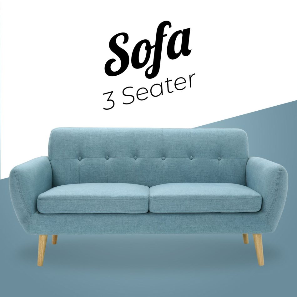 Dane 3 + 1 Seater Fabric Upholstered Sofa Armchair Lounge Couch - Blue - Image 3