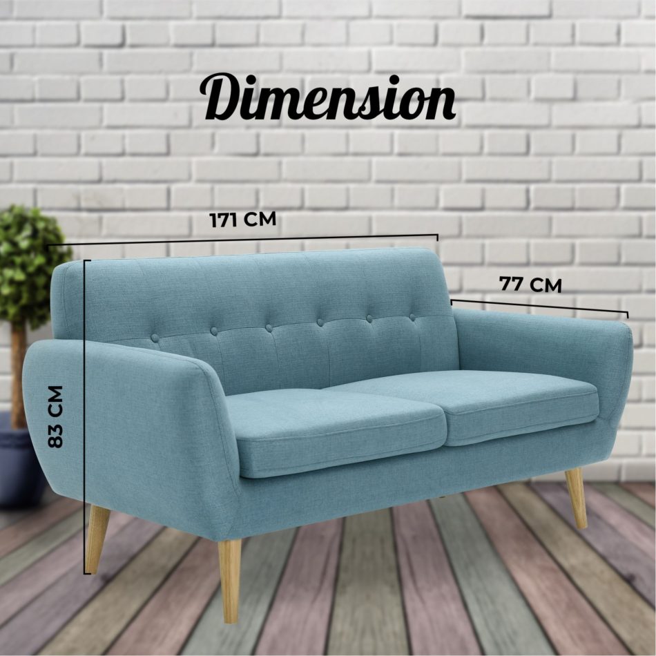 Dane 3 + 1 Seater Fabric Upholstered Sofa Armchair Lounge Couch - Blue - Image 4