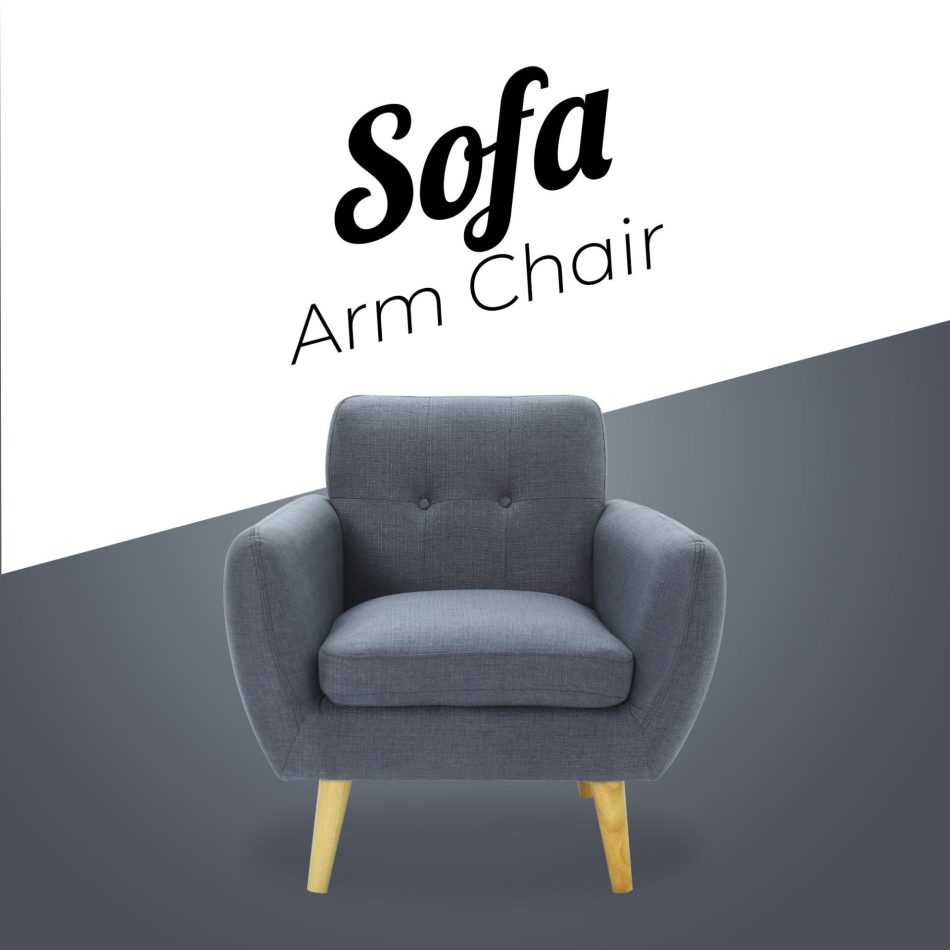 Dane Single Seater Fabric Upholstered Sofa Armchair Lounge Couch - Dark Grey - Image 2