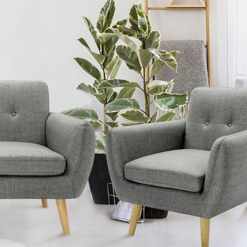 Dane Single Seater Fabric Upholstered Sofa Armchair Lounge Couch - Mid Grey - Image 2