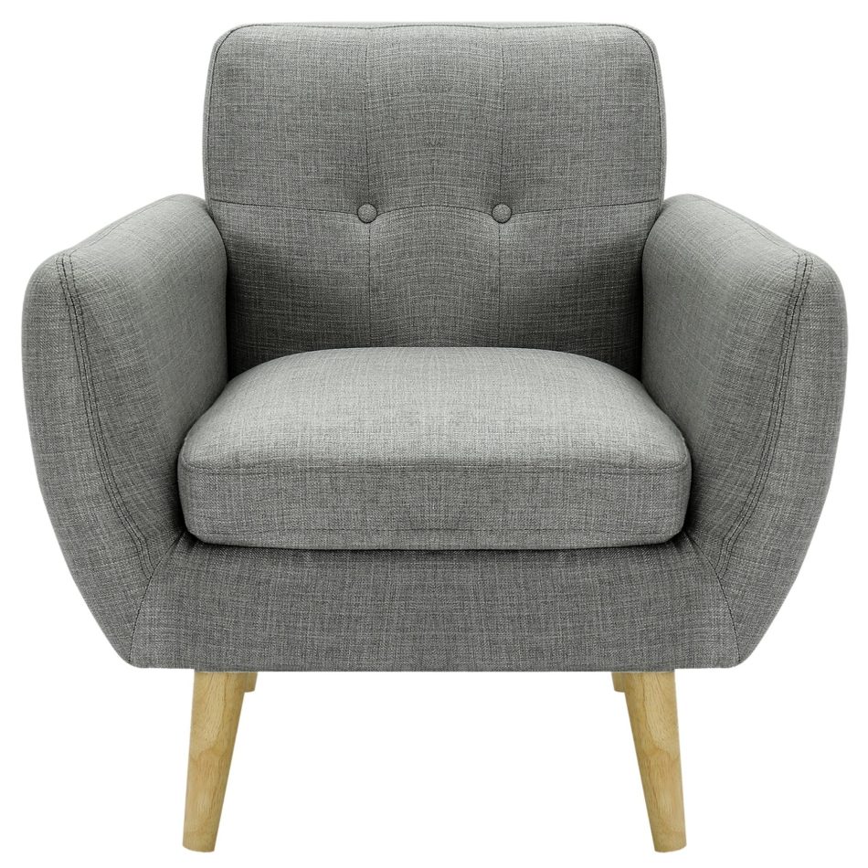 Dane Single Seater Fabric Upholstered Sofa Armchair Lounge Couch - Mid Grey - Image 3