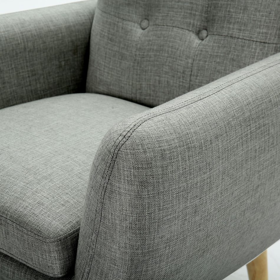 Dane Single Seater Fabric Upholstered Sofa Armchair Lounge Couch - Mid Grey - Image 6