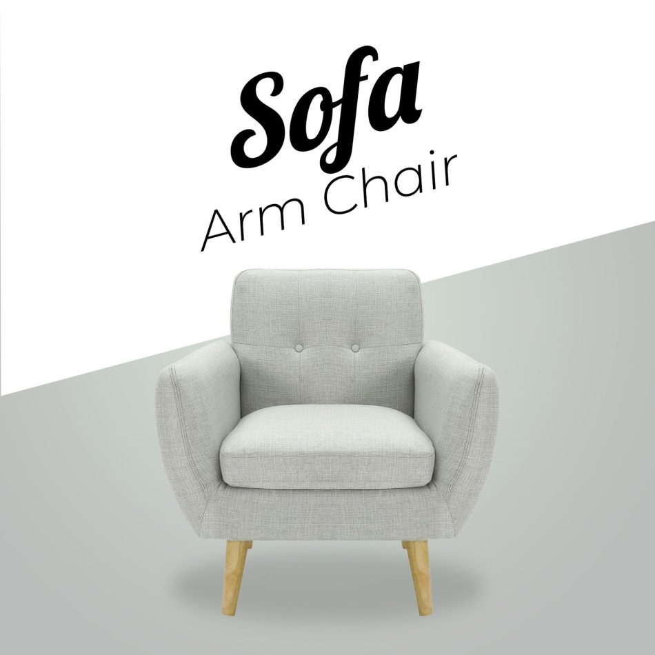 Dane Single Seater Fabric Upholstered Sofa Armchair Lounge Couch - Light Grey - Image 2