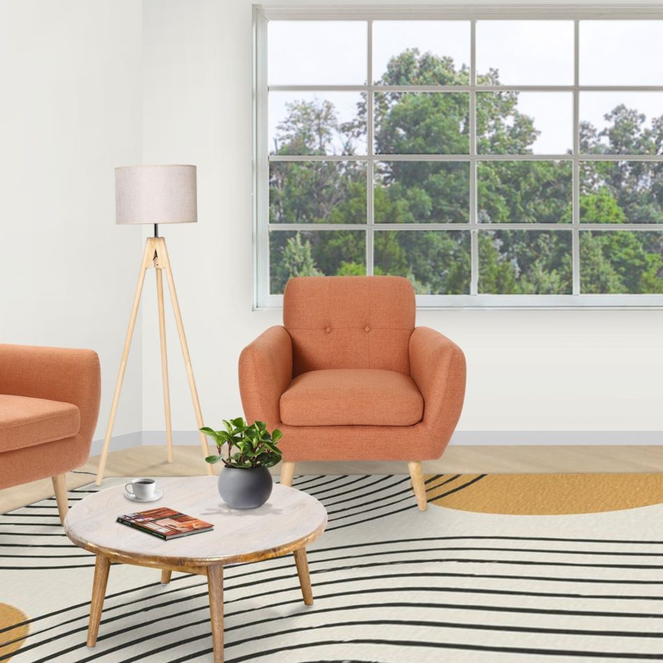 Dane Single Seater Fabric Upholstered Sofa Armchair Lounge Couch - Orange - Image 2