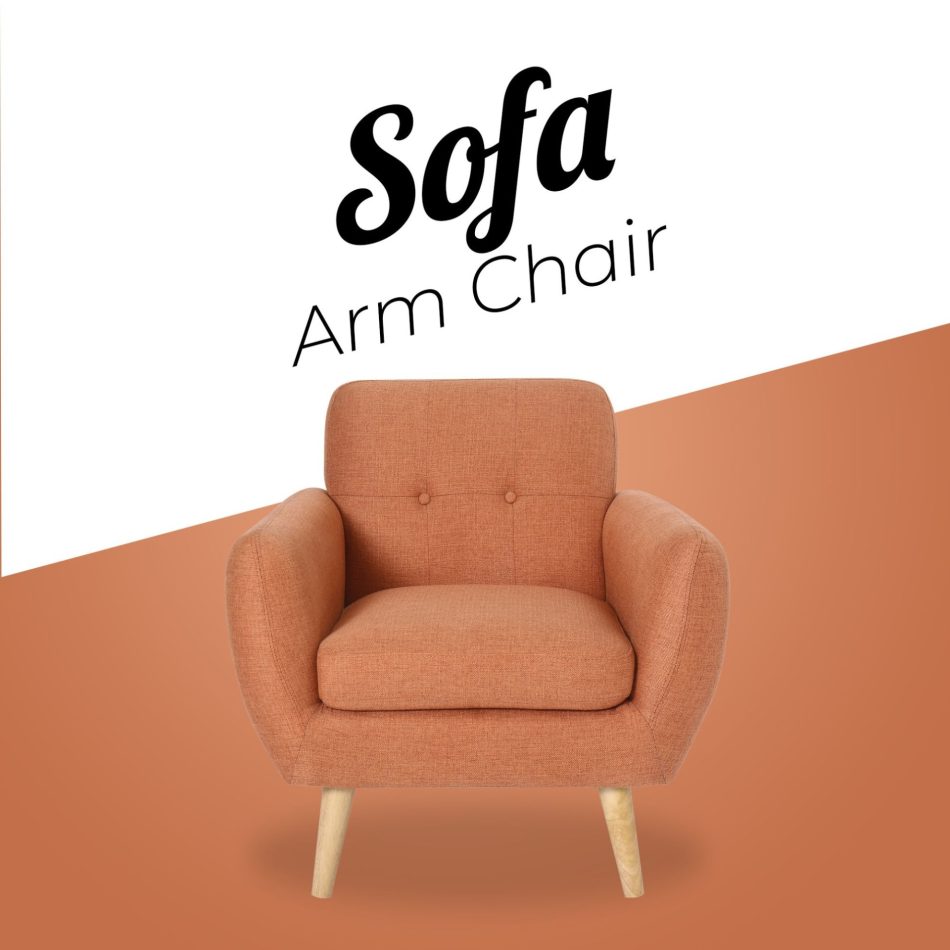 Dane Single Seater Fabric Upholstered Sofa Armchair Lounge Couch - Orange - Image 3