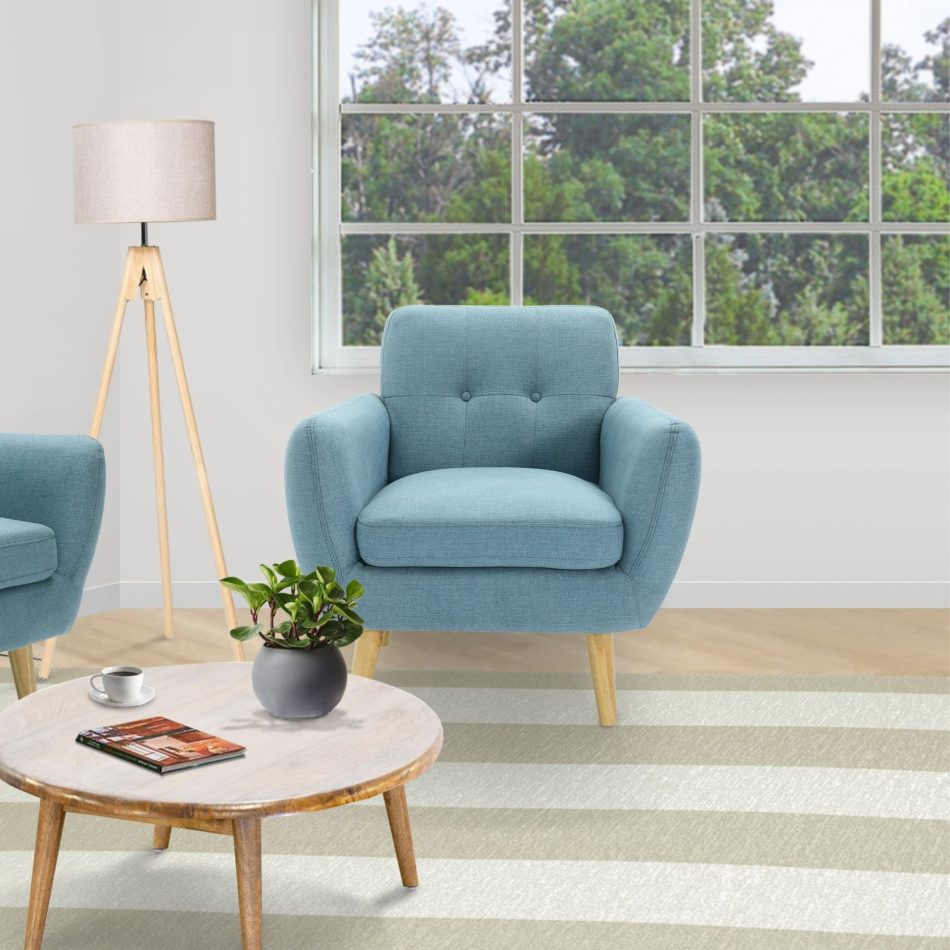 Dane Single Seater Fabric Upholstered Sofa Armchair Set of 2 - Blue - Image 3