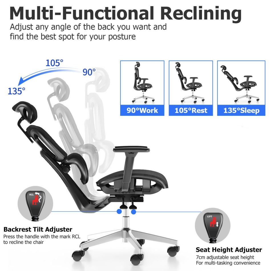 Ergonomic Mesh Home & Office Chair 3D Adjustable Armrest Seat High Back Desk Computer Chair - Image 3