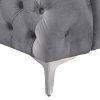 Single Seater Grey Sofa Classic Armchair Button Tufted in Velvet Fabric with Metal Legs - Image 6