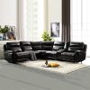6 Seater Corner Sofa with Genuine Leather Black Armless Recliners Straight Console Lounge Set for Living Room - Image 13