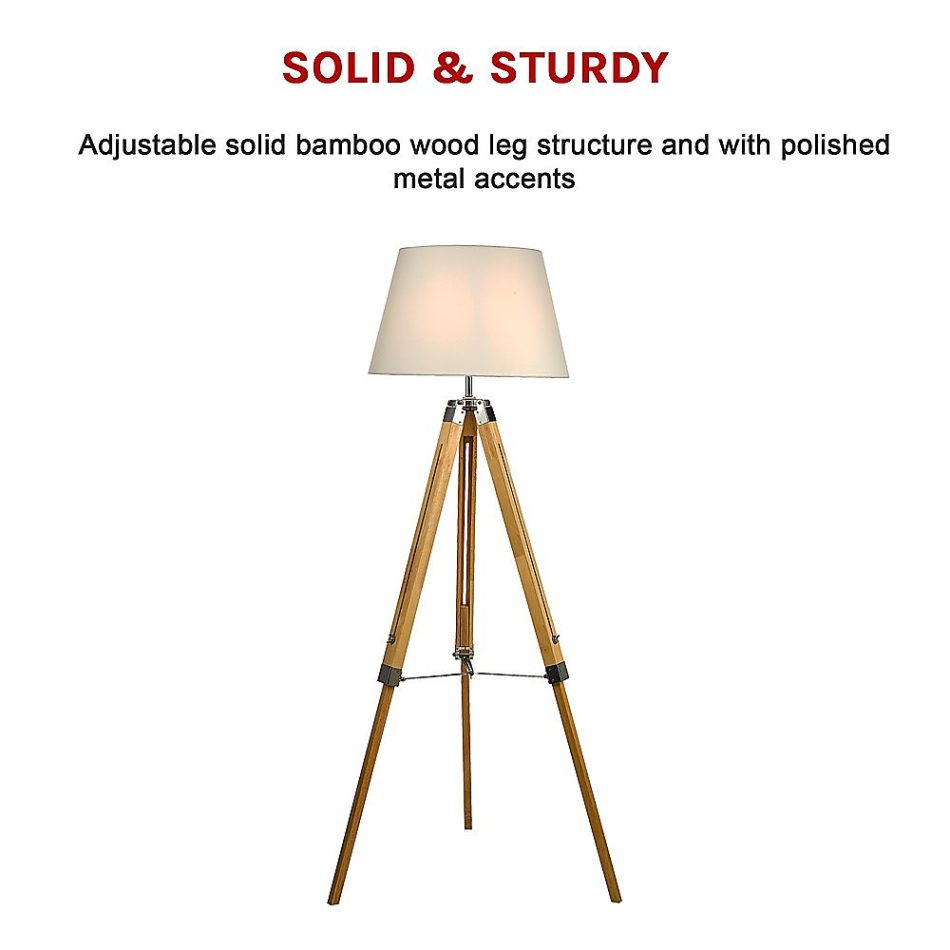 Modern Floor Lamp Wood Tripod Home Bedroom Reading Light 145cm - Image 5