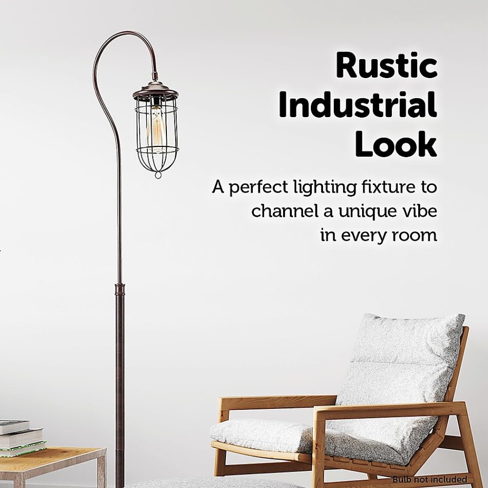 Industrial Floor Lamp with Adjustable Cage Shade Rustic Brushed in Bronze Finish - Image 6