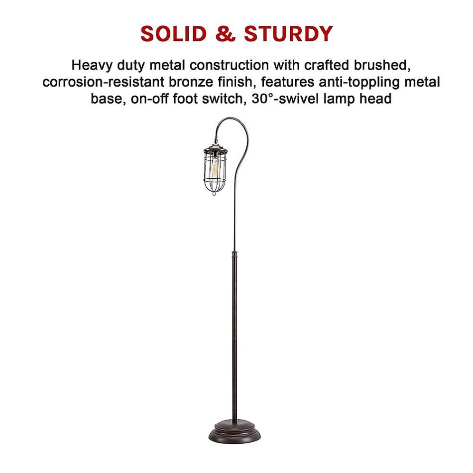Industrial Floor Lamp with Adjustable Cage Shade Rustic Brushed in Bronze Finish - Image 7
