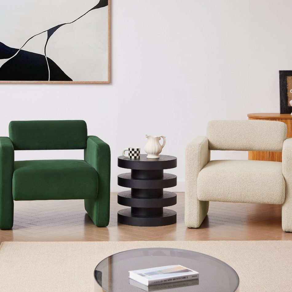 Lilah Modern Boucle Fabric Armchair - Basil Green - Image 4
