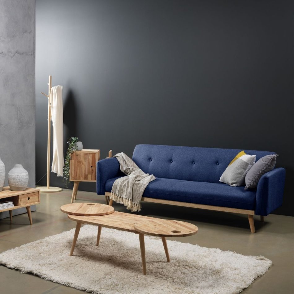 Nicholas 3-Seater Blue Foldable Sofa Bed - Image 2