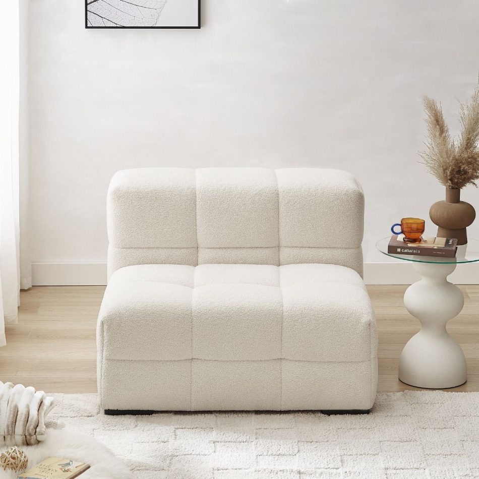 Travis White Boucle Fabric Armchair - Image 2