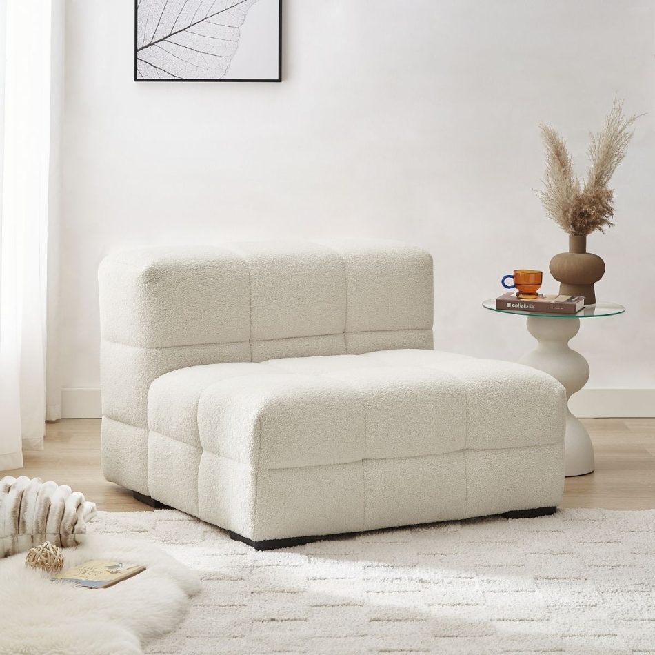Travis White Boucle Fabric Armchair - Image 3