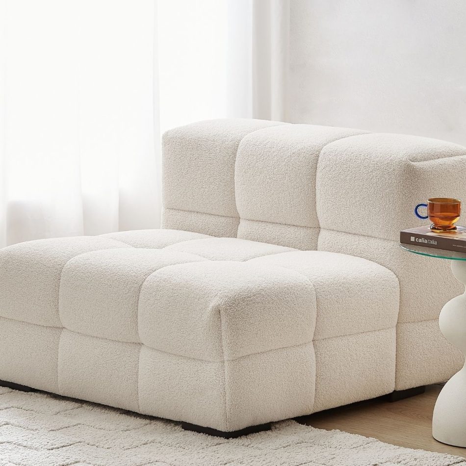 Travis White Boucle Fabric Armchair - Image 4