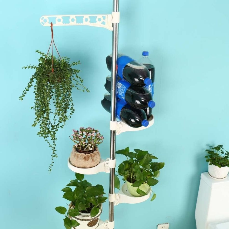 5-Tier Tension Rod Plant Holder Pole, Flower Display Stand Rack Stainless Steel Decorative Shelf, Ivory - Image 7