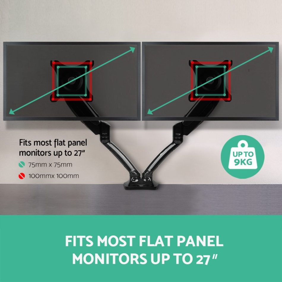 Artiss Monitor Arm Gas Spring Dual Desk Mount Screen Holder - Image 7